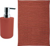 MSV badkamer droogloop mat - Genua - 50 x 80 cm - met bijpassende kleur zeeppompje - terracotta