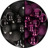 Kerstballen 60x stuks - mix zwart/paars - 4-5-6 cm - kunststof - kerstversiering