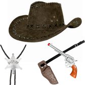 Sheriff verkleedset - 4-delig - incl hoed/holster/revolver/ketting - volwassenen