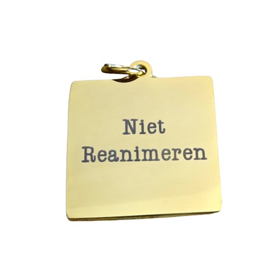 2 Love it Niet Reanimeren - Hanger - Penning - Vierkant - Stainless steel - 2 cm diameter - Goudkleurig
