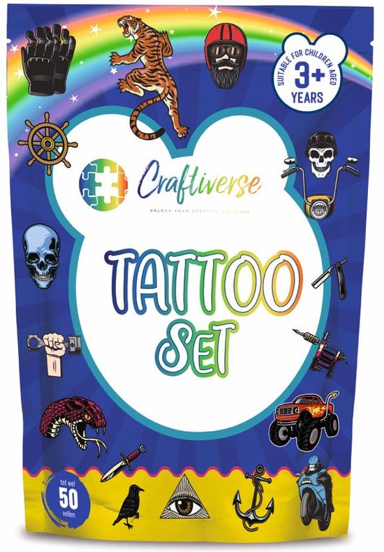 Craftiverse - Plaktattoo Set Jongens - Voor Kinderen - 50 Vellen - Stimuleer creativeit