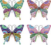 4 stuks metalen vlinders wanddecoratie, 21 x 25 cm, kleurrijke vlinder, muurkunst, sculptuur, hanging ornaments voor binnen en buiten, tuin, tuin, omheining, terras, decoratie