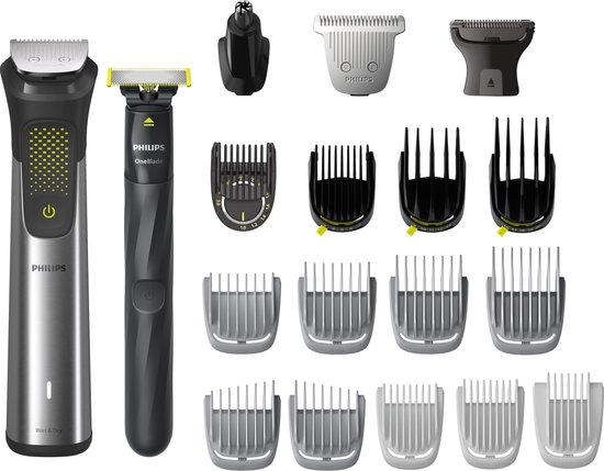 Philips All-in-One Series 9000 - MG9555/15 - 20-in-1 Trimmer Set Voor Baard Lichaam Haar Inclusief OneBlade - RVS - Zilver