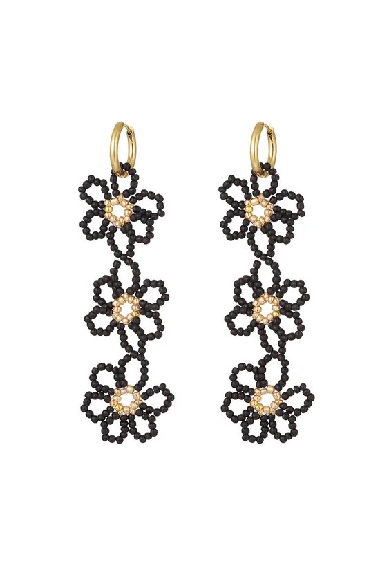 Multi statement bloem oorbellen - waterproof - nikkel vrij - stainless steel - gold plated - zwart - flower - Valentijn - cadeau -Valentijnsdag- bloemen - beads - kralen - statement