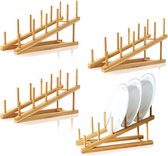 4 pièces support d'assiette en bois 5 fentes porte-assiettes en bambou cuisine étagère à vaisselle en bois de bambou pour ranger les assiettes livres verres à vin