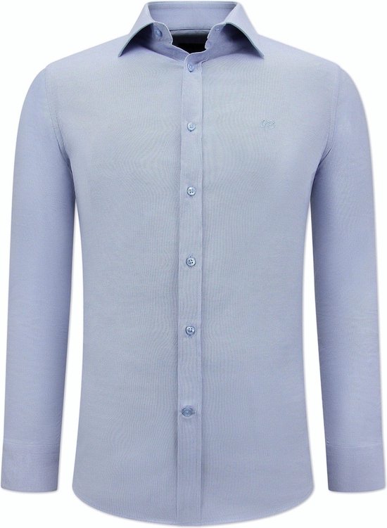 Zakelijke Effen Oxford Overhemd Heren - Slim Fit Stretch- Blauw