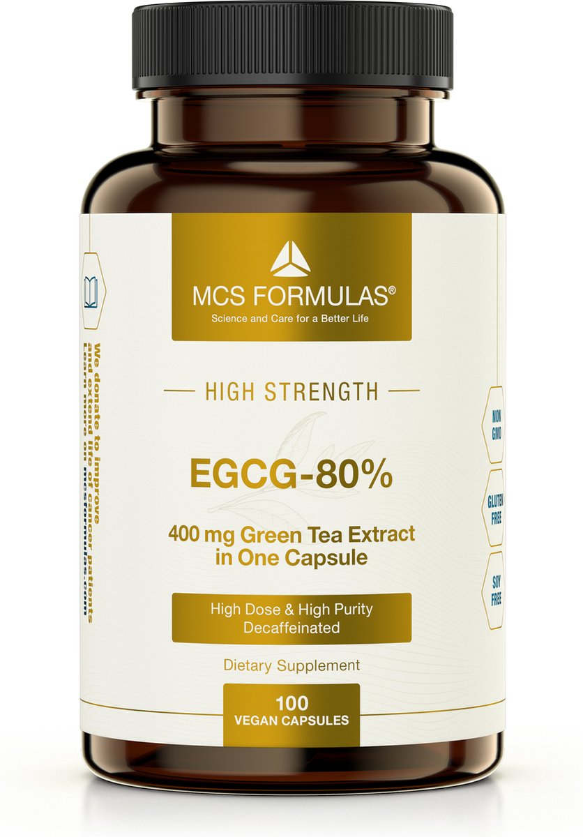 Goedkoopste EGCG 80 - GREEN TEA EXTRACT - 400mg - 100 Vegan Capsules - Groen Thee - Decaffeinated