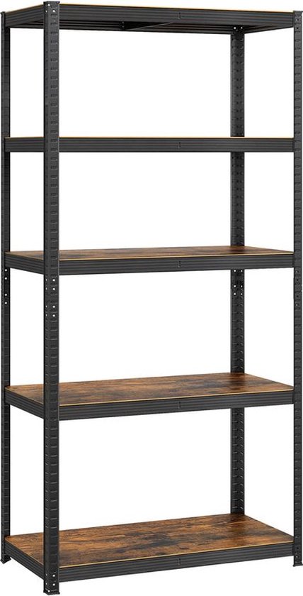 Rootz Storage Shelf - Heavy Duty Shelf - Storage Rack - Standing Shelves - Met 5 Niveaus - Spaanplaat/Staal - Vintage Bruin-Zwart - 40 x 90 x 180 cm
