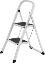 Trapladder - Trapladder Met 2 Treden - Opvouwbare Trapladder - Draagbare Trapladder - Keukentrap - Badkamertrap - Lichtgewicht Trapladder - Staal - Wit - 46,5 x 90 x 4 cm