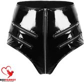 Lederen short vrouwen met Rits - BDSM - Open kruis - Erotisch broekje - Open zakken - PU leder - Zwarte Lingerie - Korte broek dames - Sexy en uitdagend