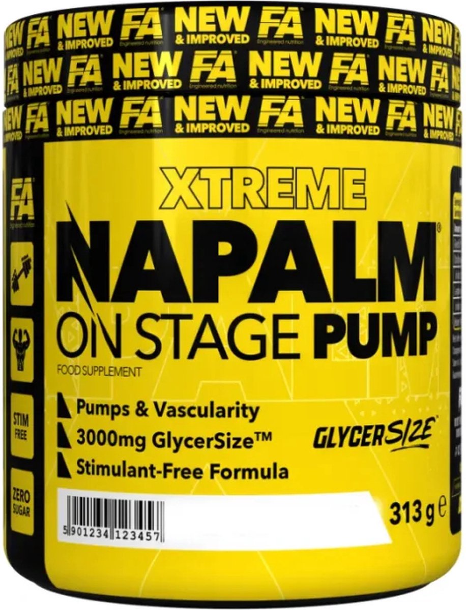 FA Xtreme Napalm - On Stage Pump - GlycerSize - Stimulant Free Pre-workout - Muscle Pump - 313g - Mango-Lemon - NEW !!!