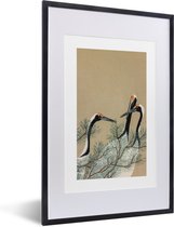 Fotolijst incl. Poster - Japandi - Kraanvogel - Bladeren - Tak - 40x60 cm - Posterlijst
