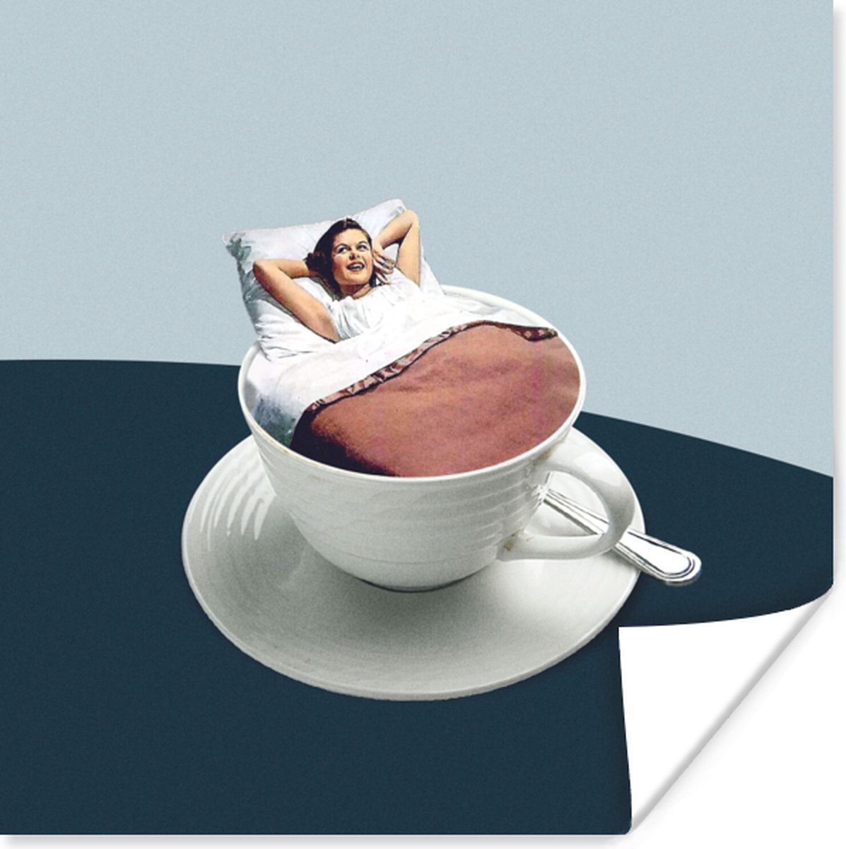 Poster Vrouw - Koffie - Vintage - 75x75 cm