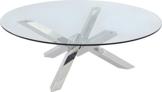 Ronde salontafel LEONORA - Gehard glas en stalen gekruiste poten L 100 ...