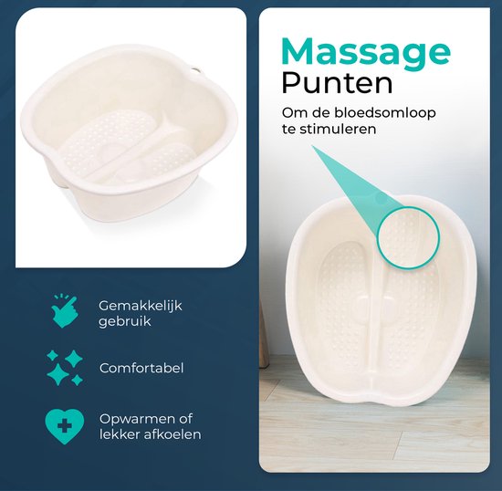 Crèmekleurig voetenbad met reliëf massagepunten, eenvoudig te gebruiken en comfortabel voor warme of koude voetbaden.