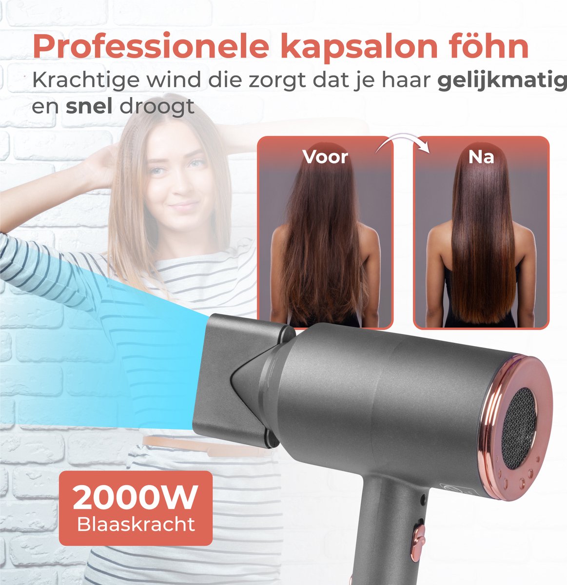 Nuvance - Sèche-cheveux avec diffuseur - 4 positions - Sèche