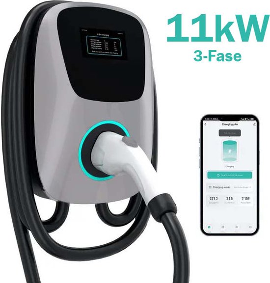 Mobile Wallbox 11kw mit App Steuerung 16A CEE Stecker Rot 3 Phasen, PV-Überschussladen