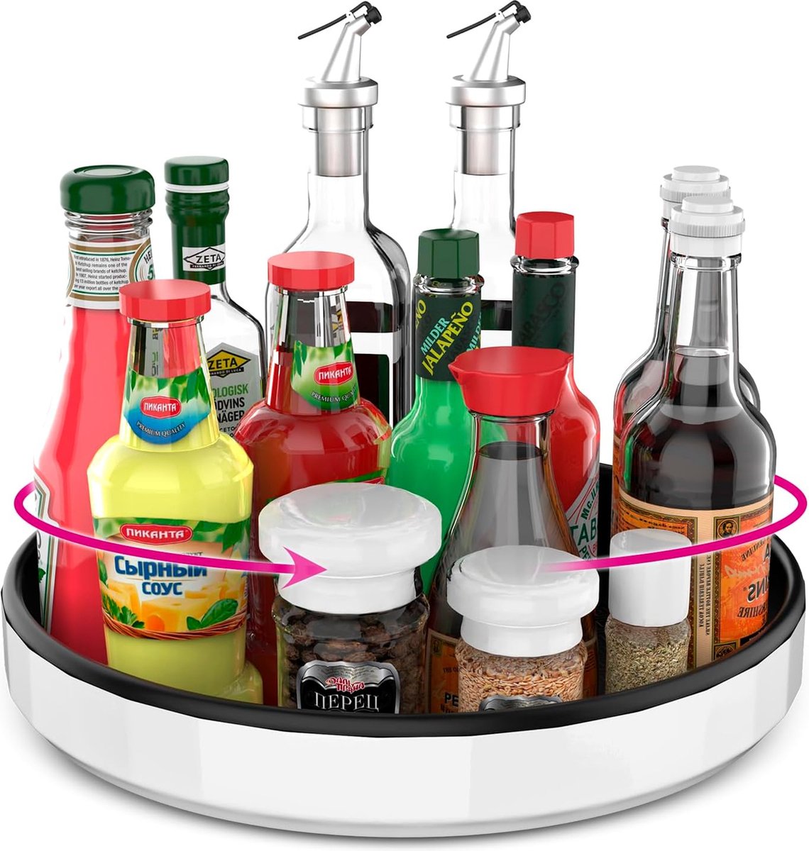 draaibare kruidenrekorganizer, 30 cm draaiplateau keuken kruidenrek koelkast organizer verdikt antislip cosmetica-organizer voor koelkast, keuken, badkamer, commode (zwart)