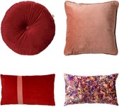 Dutch Decor - VALUE SET KIOMI - Coussins décoratifs 4 pièces - Pippa + Finn + Olly + Kiomi - rose et rouge