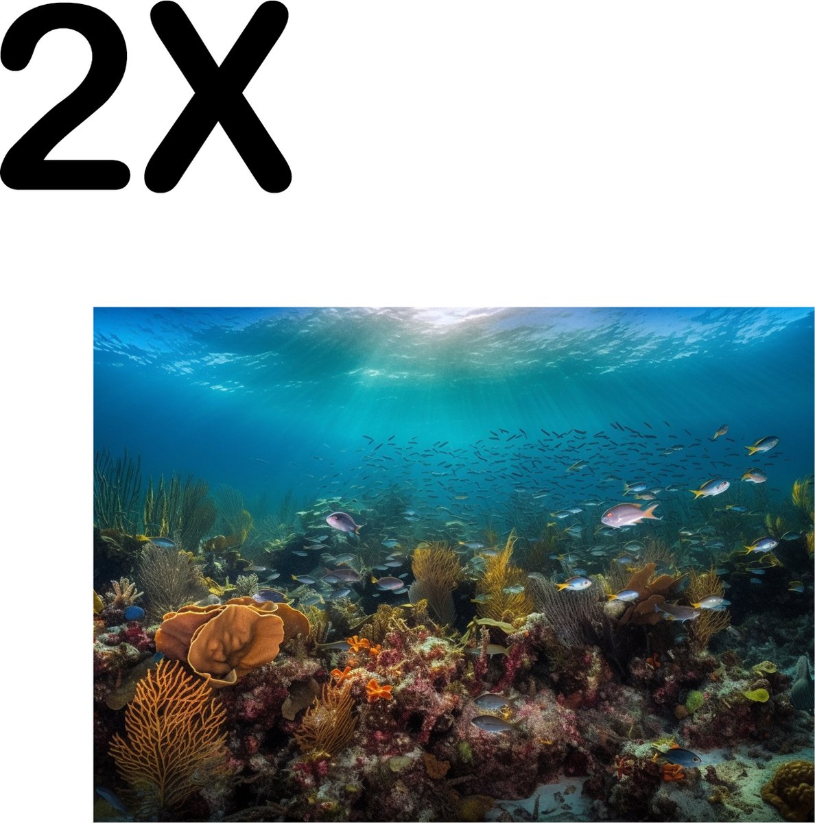 BWK Textiele Placemat - Vissen en Koraal onder Water - Set van 2 Placemats - 40x30 cm - Polyester Stof - Afneembaar