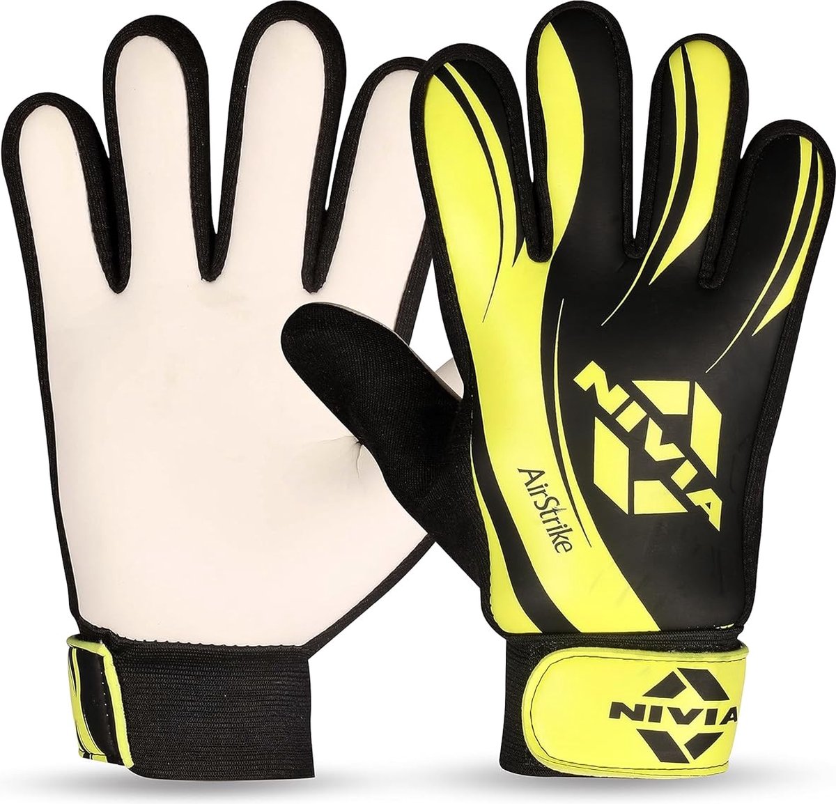 Nivia Air Strike Goalkeeper Gloves for Mens & Womens ( Black/Yellow, Size-M ) Material-Cotton Suede | Comfortable Fit | ‎Extra Grip