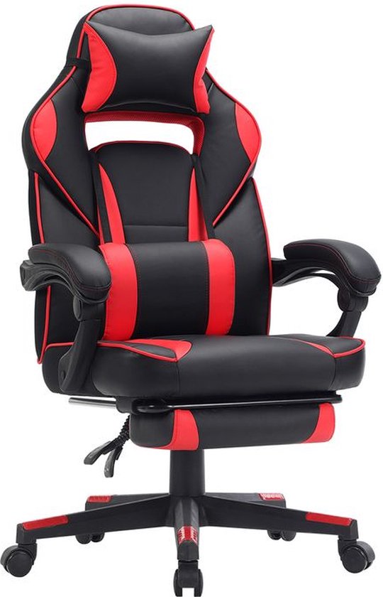 Chaise Gamer Avec Coussin De Tête Et Lombaires Noir/blanc à Prix