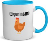 Akyol - kip met eigen naam koffiemok - theemok - blauw - Kippen - kippen liefhebbers - mok met eigen naam - iemand die houdt van kippen - verjaardag - cadeau - kado - 350 ML inhoud