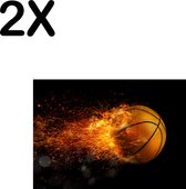 BWK Textiele Placemat - Vlammende Basketball - Set van 2 Placemats - 35x25 cm - Polyester Stof - Afneembaar