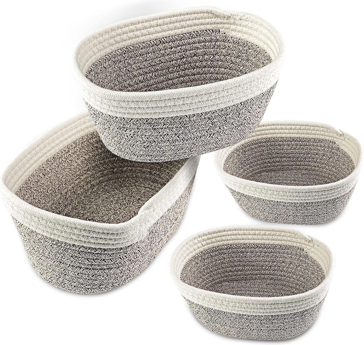 Goedkoopste Set van 4 gevlochten opbergmanden, opbergmanden van katoenen touw, plankmanden, organisator, multifunctionele badkamermanden, opbergmanden, wasmand voor knuffels, kleding, speelgoed