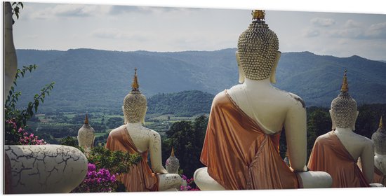 Dibond - Buddhas - Bloemen - Bergen - Bomen - 200x100 cm Foto op Aluminium (Met Ophangsysteem)