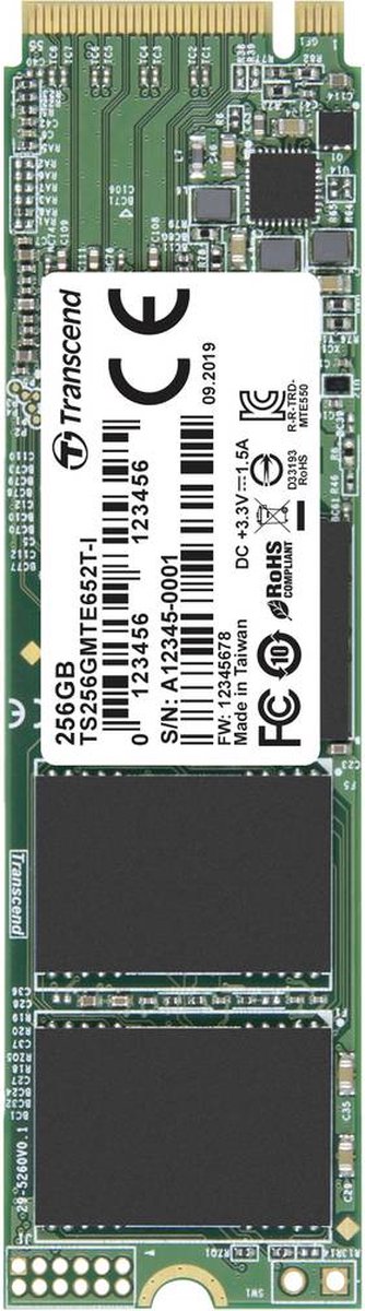 Transcend MTE652T-I 256 GB NVMe/PCIe M.2 SSD 2280 harde schijf PCIe NVMe 3.0 x4 Industrial TS256GMTE652T-I