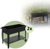 ML-Design Set van 2 metalen mobiele verhoogde bedden, 98x50x79,5 cm, zwart, mobiele plantenbak met plank, wielen en handvat, plantenbak voor tuin en balkon, tuinbed groentebed kruidenbak bloembak