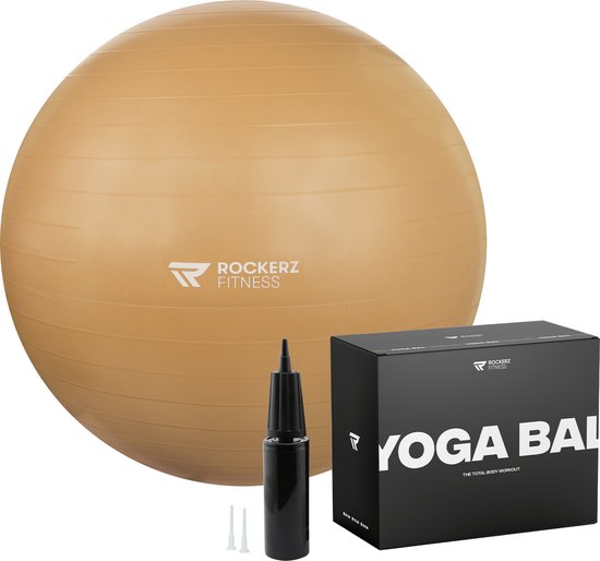 Rockerz Yoga bal inclusief pomp - Fitness bal - Zwangerschapsbal - 75 cm - Caramel