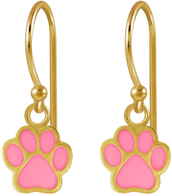 Joie|S - Boucles d'oreilles pattes d'animaux chat chien argent - rose - boucles d'oreilles - plaqué or 14k