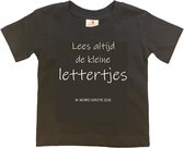 Shirt Aankondiging zwangerschap "Lees altijd de kleine lettertjes (ik word grote zus)" | korte mouw | Zwart/wit | maat 98/104 zwangerschap aankondiging bekendmaking Baby big bro Sis Sister