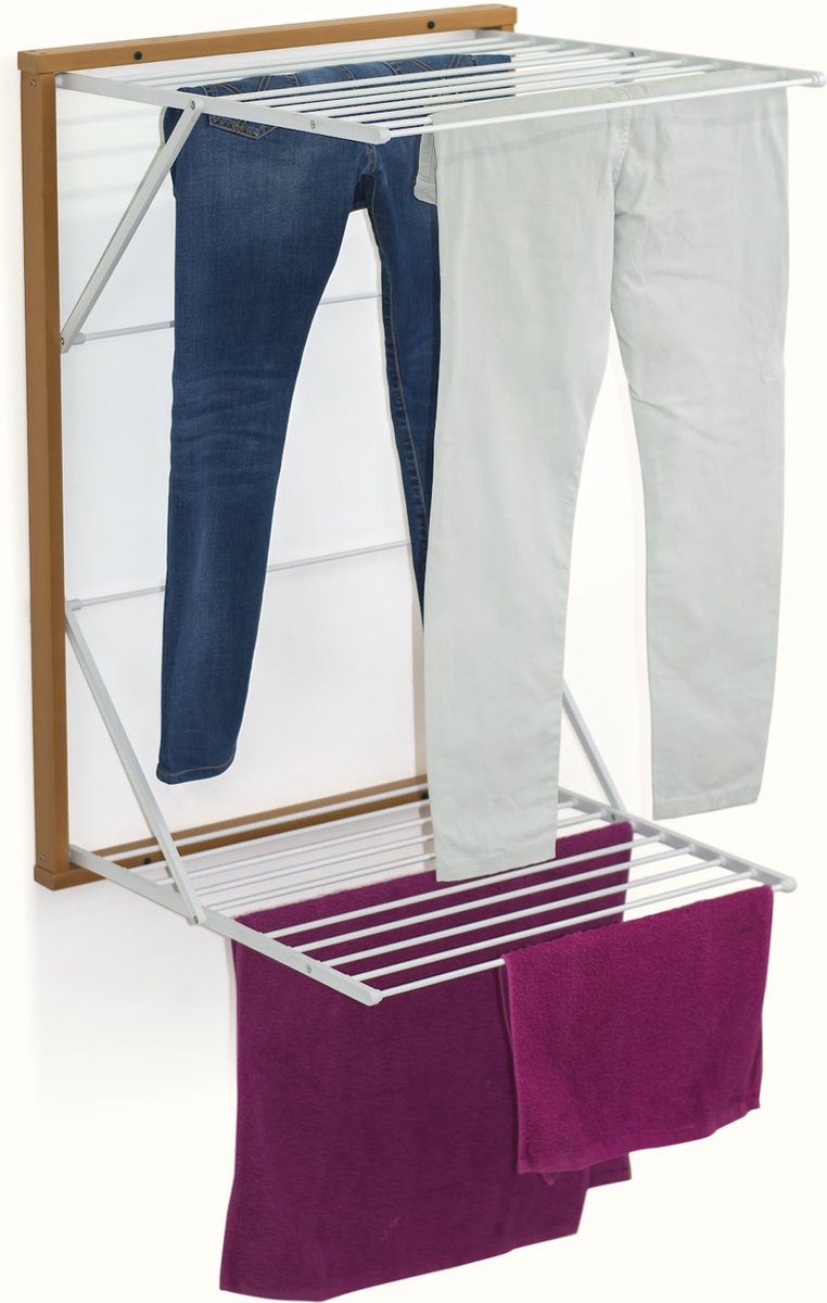 Goedkoopste Arredamenti Italia Koral Ciliegio - Houten Handdoekrek - Inklapbaar Wanddroogrek - 13m Drooglengte