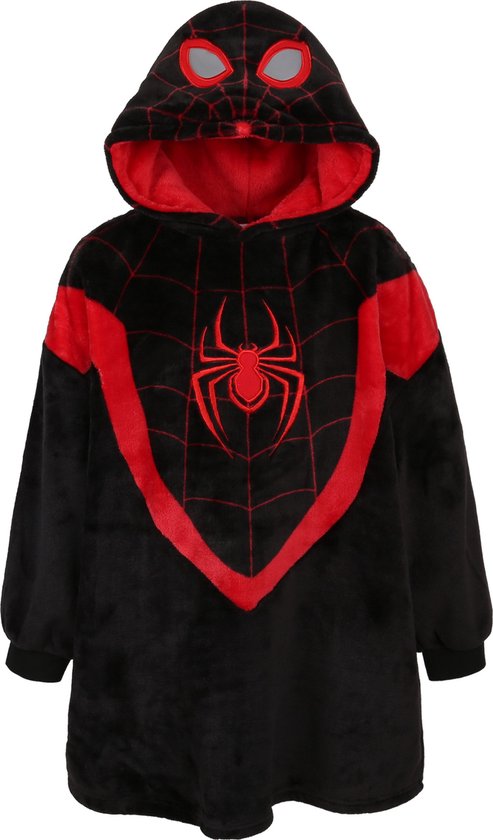 Spider-Man Zwarte kindersweater/jas/deken met capuchon, snuddie -104/116
