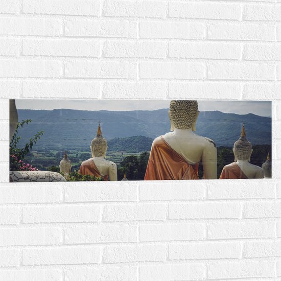 Muursticker - Buddhas - Bloemen - Bergen - Bomen - 90x30 cm Foto op Muursticker