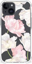 GSM Hoesje Geschikt voor iPhone 15 Leuk TPU Back Cover met transparante rand Mooie Bloemen