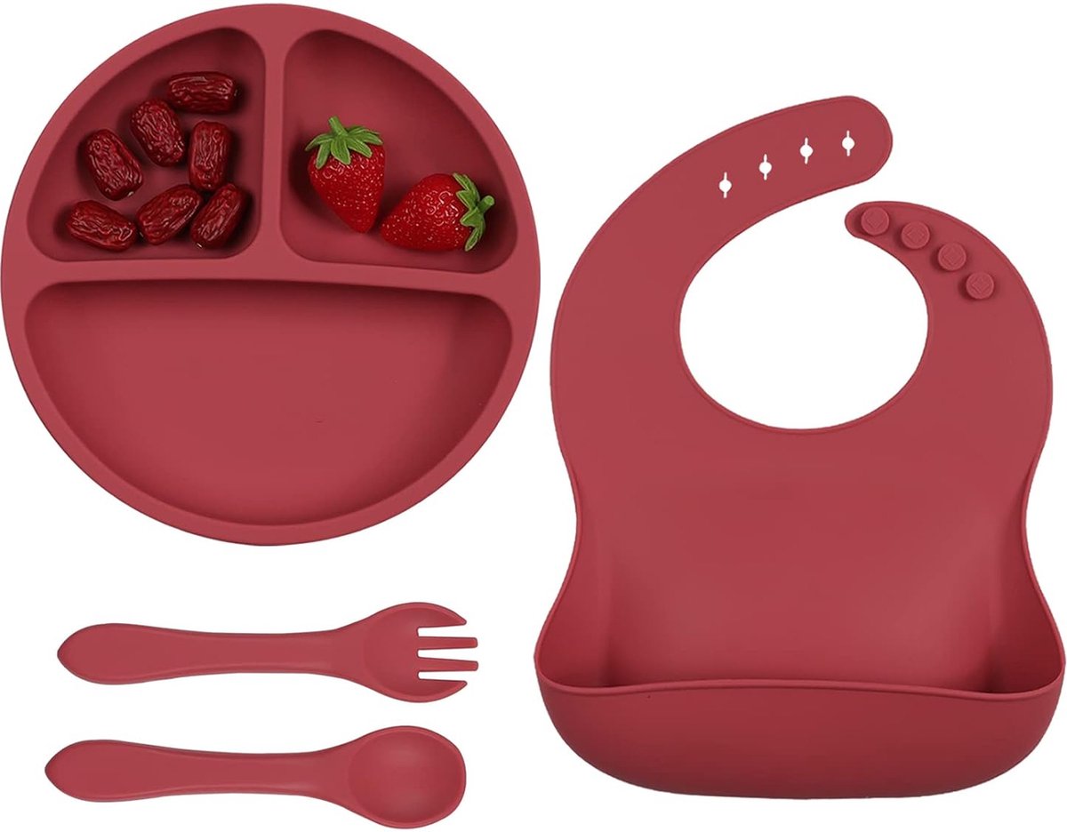 Goedkoopste Babybord Kinderbord met slabbetjesset, siliconen kinderbord met zuignap, babyslab, babybord met vorklepel, peuterslab BPA-vrij, babyservies voor baby's, peuters en kinderen