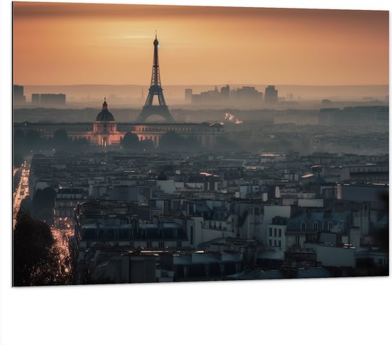 Dibond - Eiffeltoren - Parijs - Stad - Gebouw - 100x75 cm Foto op Aluminium (Met Ophangsysteem)