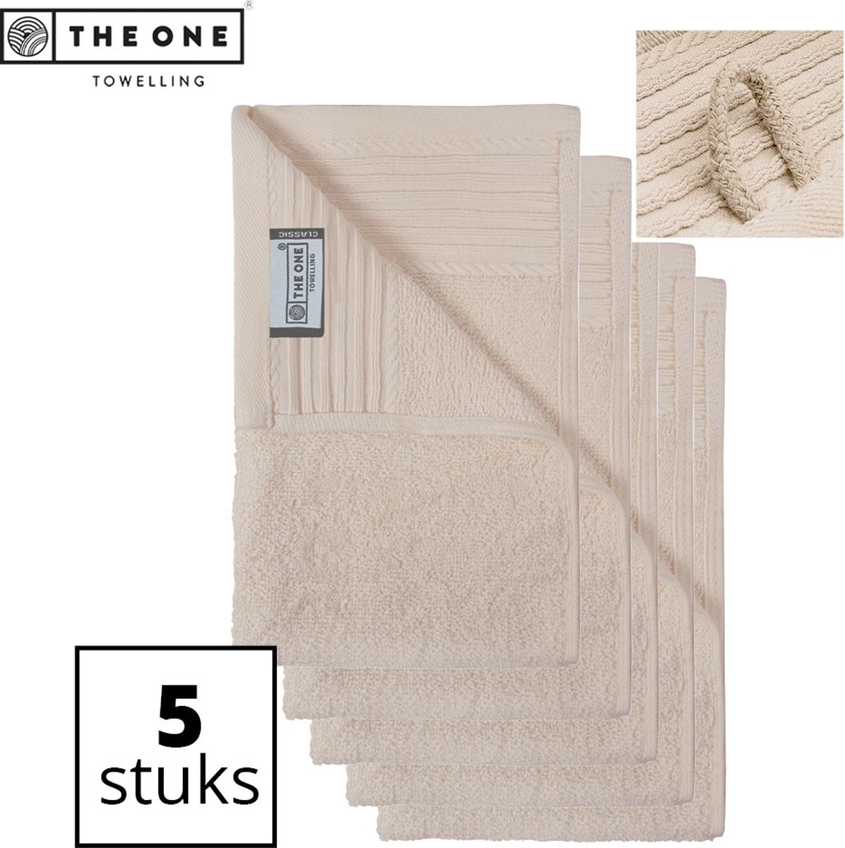 The One Towelling Classic Gastendoeken - 30 x 50 cm - 5 Stuks - Voordeelverpakking - Hoge vochtopname - 100% Zacht katoen - Ivory