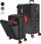 ONYX® Bagage à main avec poche avant et Valise d'enregistrement - Set valise 35L/100 L - Serrure TSA - Chariot léger - Fermeture aluminium - Zwart