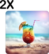 BWK Flexibele Placemat - Tropische Cocktail op het Strand - Set van 2 Placemats - 40x40 cm - PVC Doek - Afneembaar