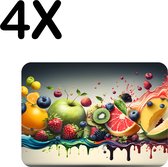 BWK Luxe Placemat - Tropisch Fruit met Splashes - Set van 4 Placemats - 40x30 cm - 2 mm dik Vinyl - Anti Slip - Afneembaar