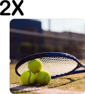 BWK Stevige Placemat - Tennisballen Onder Tennis Racket - Set van 2 Placemats - 40x40 cm - 1 mm dik Polystyreen - Afneembaar
