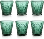 250 ml drinkglas kleurglas - set van 6 groene waterglazen met madeliefjespatroon - vintage stapelbaar waterglas voor drinken, cocktail en thee