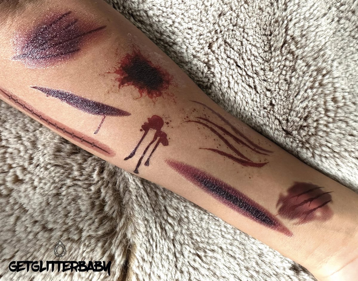 GetGlitterBaby® - Wonden Tattoos / Halloween Decoratie Versiering / Carnaval Schmink Make Up Plak Tattoo Bloed / Tijdelijke Tattoo / Nep Tatoeage - Wond / Wonden / Bloed — afbeelding 4