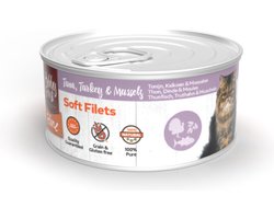 12x HobbyFirst Feline Blik Zachte Filets Tonijn & Kalkoen & Mossel 70 gr
