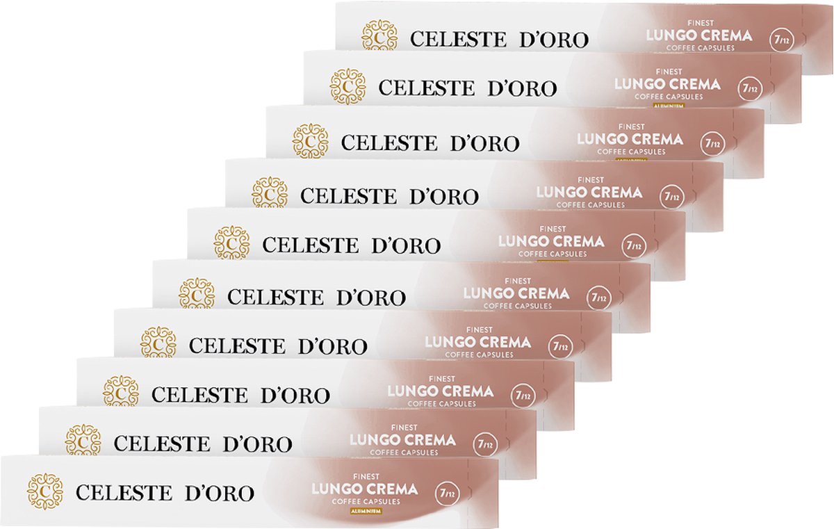 Celeste d’Oro – Finest Lungo Crema – Arabica – koffiecups - Nespresso Compatibel Capsules – Voor Ieder Moment – 10 x 10 cups